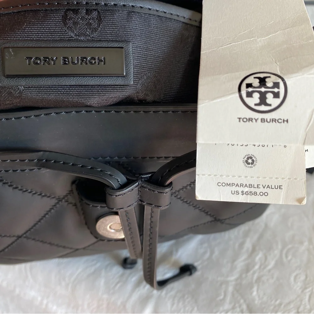 Tory Burch black quilted backpack